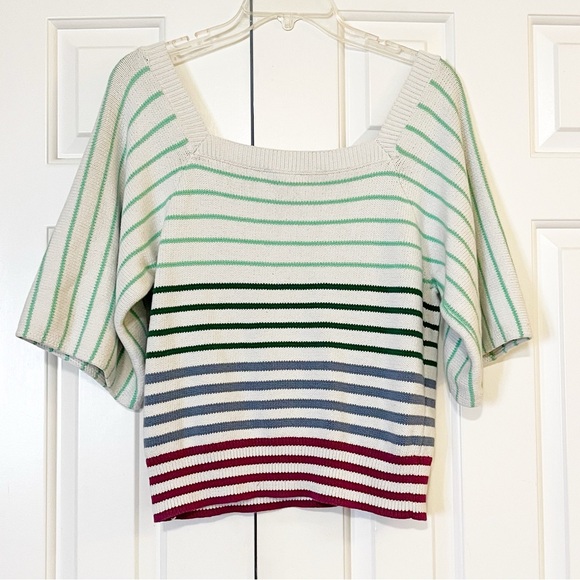 Kate Spade New York Striped Square Neck Crop Sweater Raglan Sleeve. Size XL - Picture 8 of 16